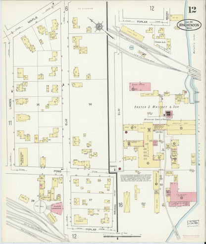 Sanborn Fire Insurance Map from Winchendon, Worcester County, Massachusetts (1914), Sheet #0012 - Historic Sanborn Fire Insurance Map Print, vintage old map wall art, antique decor, genealogy gift, Massachusetts Massachusetts map