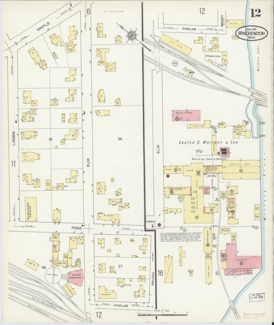 Sanborn Fire Insurance Map from Winchendon, Worcester County, Massachusetts (1914), Sheet #0012 - Historic Sanborn Fire Insurance Map Print, vintage old map wall art, antique decor, genealogy gift, Massachusetts Massachusetts map