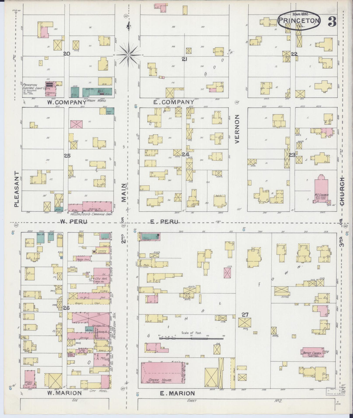Sanborn Fire Insurance Map from Princeton, Bureau County, Illinois (1892), Sheet #0003 - Complete Map Set gallery image, historic Sanborn map, vintage wall art, Illinois Illinois