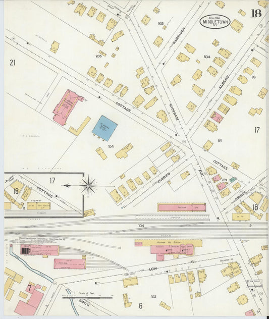 Sanborn Fire Insurance Map from Middletown, Orange County, New York (1904), Sheet #0017 - Historic Sanborn Fire Insurance Map Print, vintage old map wall art, antique decor, genealogy gift, New York New York map