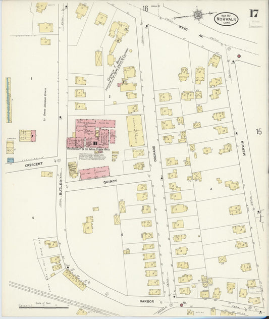 Sanborn Fire Insurance Map from Norwalk, Fairfield County, Connecticut (1912), Sheet #0017 - Historic Sanborn Fire Insurance Map Print, vintage old map wall art, antique decor, genealogy gift, Connecticut Connecticut map