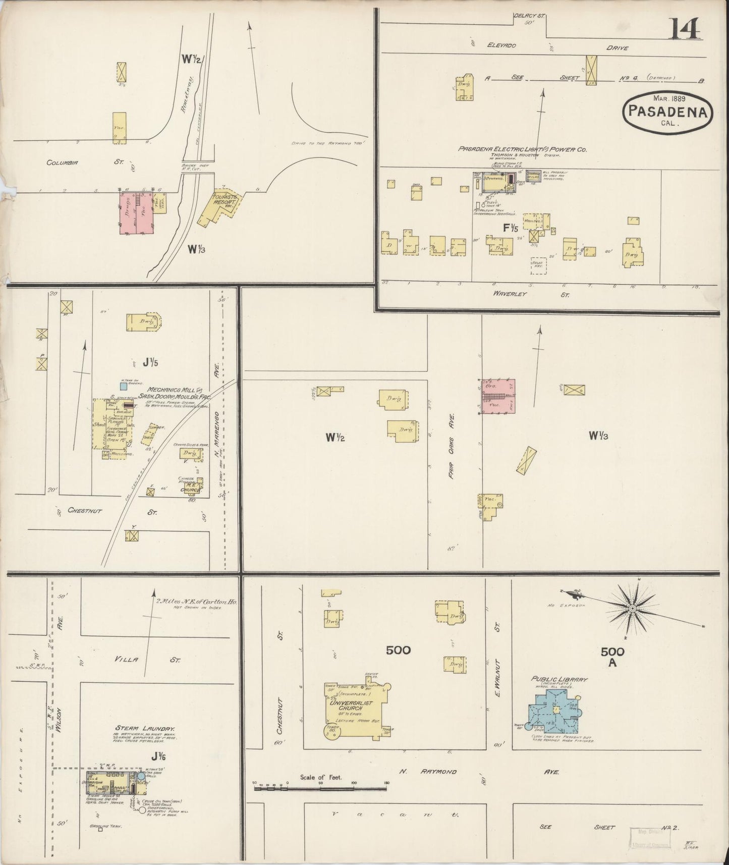 Sanborn Fire Insurance Map from Pasadena, Los Angeles County, California (1889), Sheet #0014 - Complete Map Set gallery image, historic Sanborn map, vintage wall art, California California