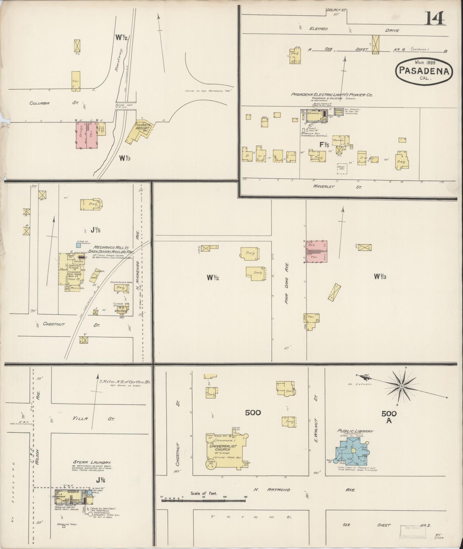 Sanborn Fire Insurance Map from Pasadena, Los Angeles County, California (1889), Sheet #0014 - Complete Map Set gallery image, historic Sanborn map, vintage wall art, California California