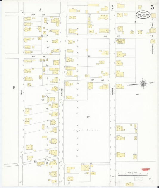 Sanborn Fire Insurance Map from Delmar, Sussex County, Del., And Wicomico County, MD, Delaware (1911), Sheet #0005 - Historic Sanborn Fire Insurance Map Print, vintage old map wall art, antique decor, genealogy gift, Delaware Delaware map