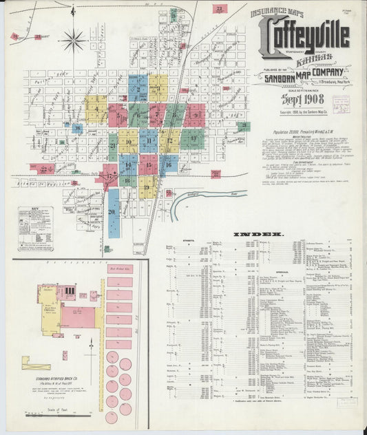 Sanborn Fire Insurance Map from Coffeyville, Montgomery County, Kansas (1908), Sheet #0001 - Complete Map Set gallery image, historic Sanborn map, vintage wall art, Kansas Kansas