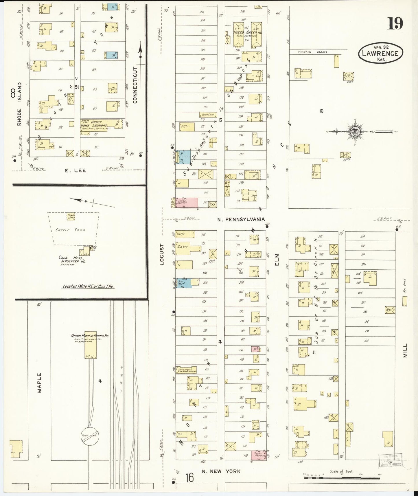 Sanborn Fire Insurance Map from Lawrence, Douglas County, Kansas (1912), Sheet #0019 - Historic Sanborn Fire Insurance Map Print, vintage old map wall art, antique decor, genealogy gift, Kansas Kansas map