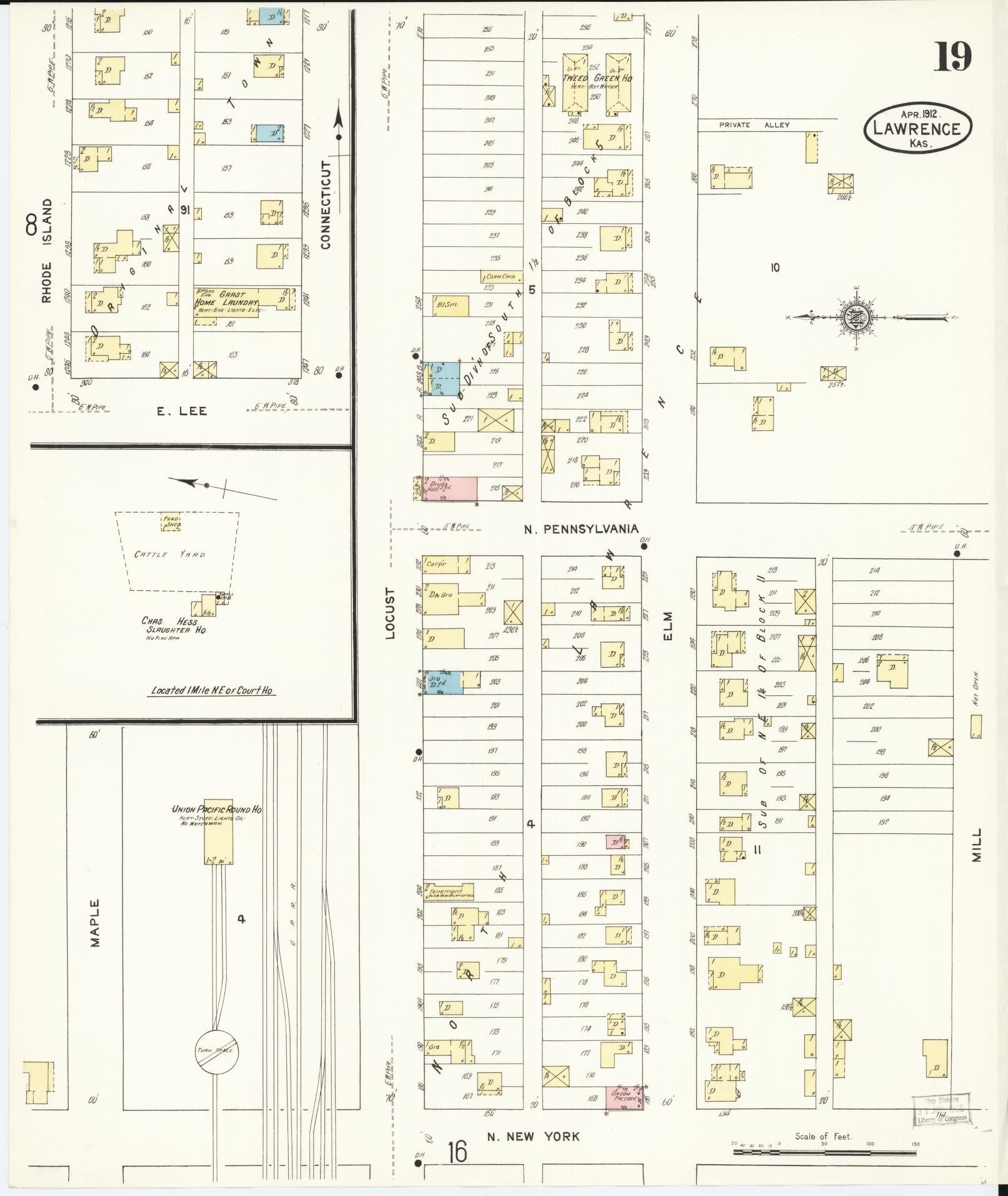 Sanborn Fire Insurance Map from Lawrence, Douglas County, Kansas (1912), Sheet #0019 - Historic Sanborn Fire Insurance Map Print, vintage old map wall art, antique decor, genealogy gift, Kansas Kansas map