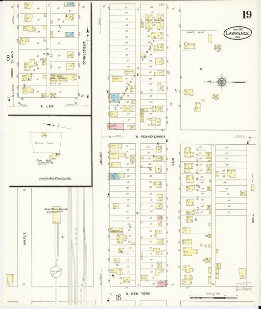 Sanborn Fire Insurance Map from Lawrence, Douglas County, Kansas (1912), Sheet #0019 - Historic Sanborn Fire Insurance Map Print, vintage old map wall art, antique decor, genealogy gift, Kansas Kansas map