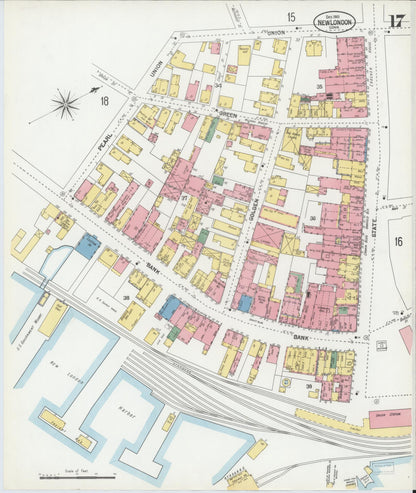 Sanborn Fire Insurance Map from New London, New London County, Connecticut (1901), Sheet #0017 - Complete Map Set gallery image, historic Sanborn map, vintage wall art, Connecticut Connecticut