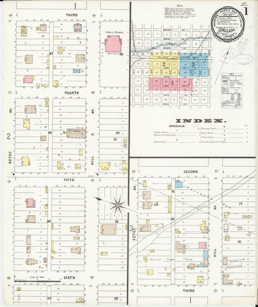 Sanborn Fire Insurance Map from Gallup, Mckinley County, New Mexico (1898), Sheet #0001 - Historic Sanborn Fire Insurance Map Print, vintage old map wall art, antique decor, genealogy gift, New Mexico New Mexico map