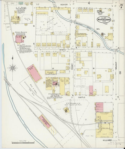 Sanborn Fire Insurance Map from Murfreesboro, Rutherford County, Tennessee (1897), Sheet #0007 - Complete Map Set gallery image, historic Sanborn map, vintage wall art, Tennessee Tennessee
