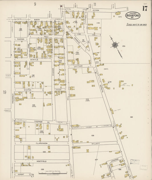 Sanborn Fire Insurance Map from Biddeford, York County, Maine (1922), Sheet #0017 - Historic Sanborn Fire Insurance Map Print, vintage old map wall art, antique decor, genealogy gift, Maine Maine map