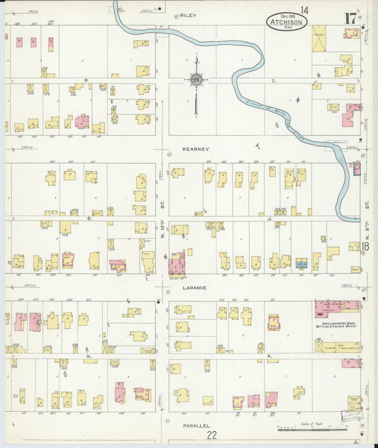 Sanborn Fire Insurance Map from Atchison, Atchison County, Kansas (1910), Sheet #0017 - Historic Sanborn Fire Insurance Map Print, vintage old map wall art, antique decor, genealogy gift, Kansas Kansas map