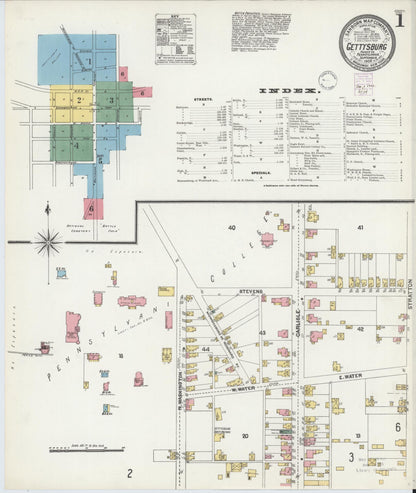 Sanborn Fire Insurance Map from Gettysburg, Adams County, Pennsylvania (1902), Sheet #0001 - Historic Sanborn Fire Insurance Map Print, vintage old map wall art, antique decor, genealogy gift, Pennsylvania Pennsylvania map