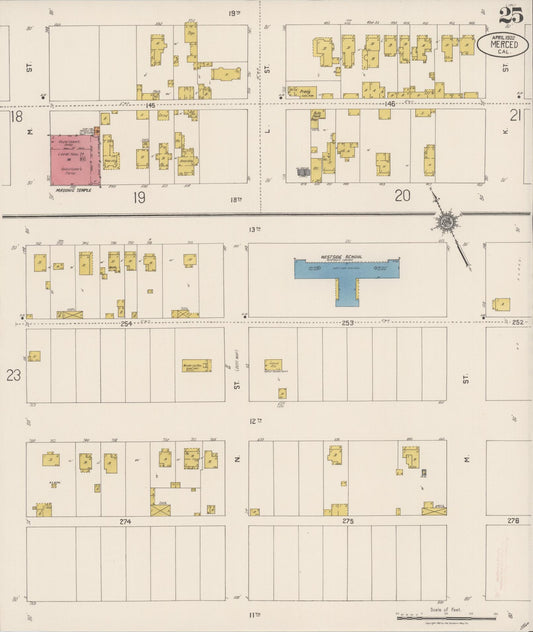Sanborn Fire Insurance Map from Merced, Merced County, California (1922), Sheet #0025 - Historic Sanborn Fire Insurance Map Print, vintage old map wall art, antique decor, genealogy gift, California California map