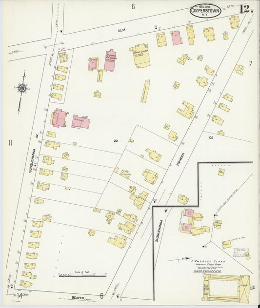 Sanborn Fire Insurance Map from Cooperstown, Otsego County, New York (1909), Sheet #0012 - Historic Sanborn Fire Insurance Map Print, vintage old map wall art, antique decor, genealogy gift, New York New York map