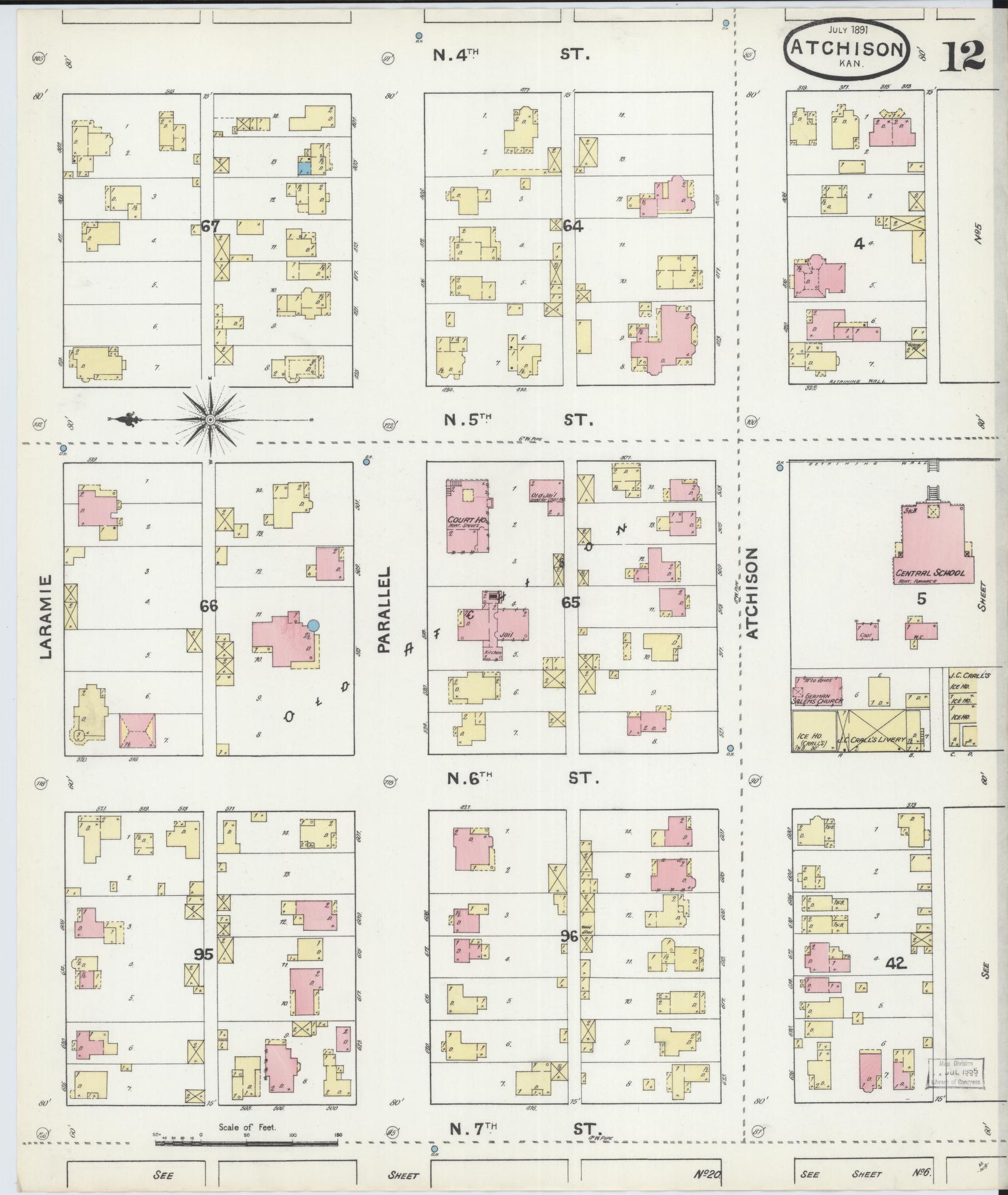 Sanborn Fire Insurance Map from Atchison, Atchison County, Kansas (1891), Sheet #0012 - Historic Sanborn Fire Insurance Map Print, vintage old map wall art, antique decor, genealogy gift, Kansas Kansas map