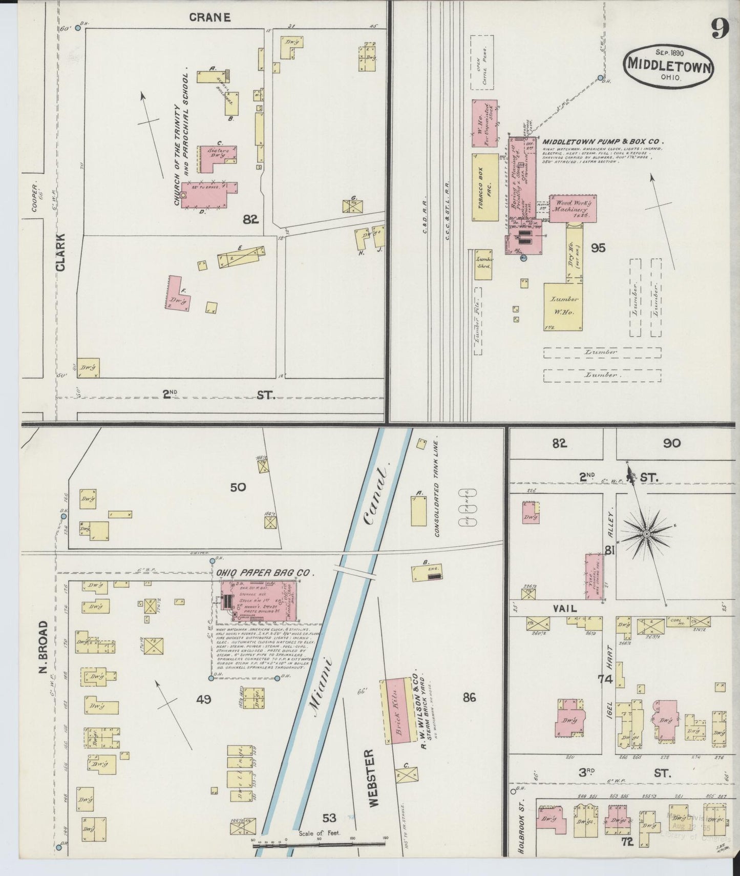 Sanborn Fire Insurance Map from Middletown, Butler County, Ohio (1890), Sheet #0009 - Historic Sanborn Fire Insurance Map Print, vintage old map wall art, antique decor, genealogy gift, Ohio Ohio map