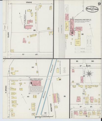 Sanborn Fire Insurance Map from Middletown, Butler County, Ohio (1890), Sheet #0009 - Historic Sanborn Fire Insurance Map Print, vintage old map wall art, antique decor, genealogy gift, Ohio Ohio map