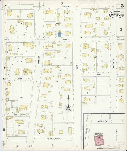 Sanborn Fire Insurance Map from Lawrenceville, Lawrence County, Illinois (1908), Sheet #0005 - Historic Sanborn Fire Insurance Map Print, vintage old map wall art, antique decor, genealogy gift, Illinois Illinois map