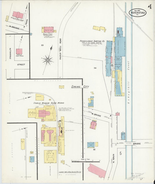 Sanborn Fire Insurance Map from Royersford, Montgomery County, Pennsylvania (1909), Sheet #0004 - Historic Sanborn Fire Insurance Map Print, vintage old map wall art, antique decor, genealogy gift, Pennsylvania Pennsylvania map