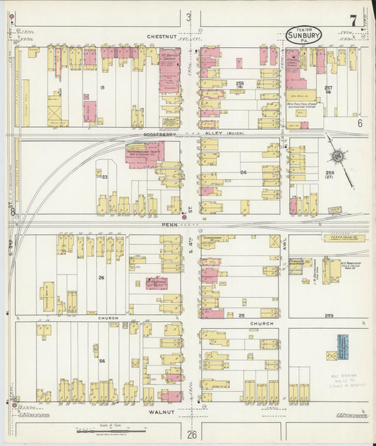 Sanborn Fire Insurance Map from Sunbury, Northumberland County, Pennsylvania (1918), Sheet #0007 - Historic Sanborn Fire Insurance Map Print, vintage old map wall art, antique decor, genealogy gift, Pennsylvania Pennsylvania map
