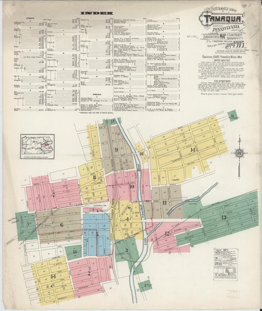 Sanborn Fire Insurance Map from Tamaqua, Schuylkill County, Pennsylvania (1915), Sheet #0001 - Historic Sanborn Fire Insurance Map Print, vintage old map wall art, antique decor, genealogy gift, Pennsylvania Pennsylvania map