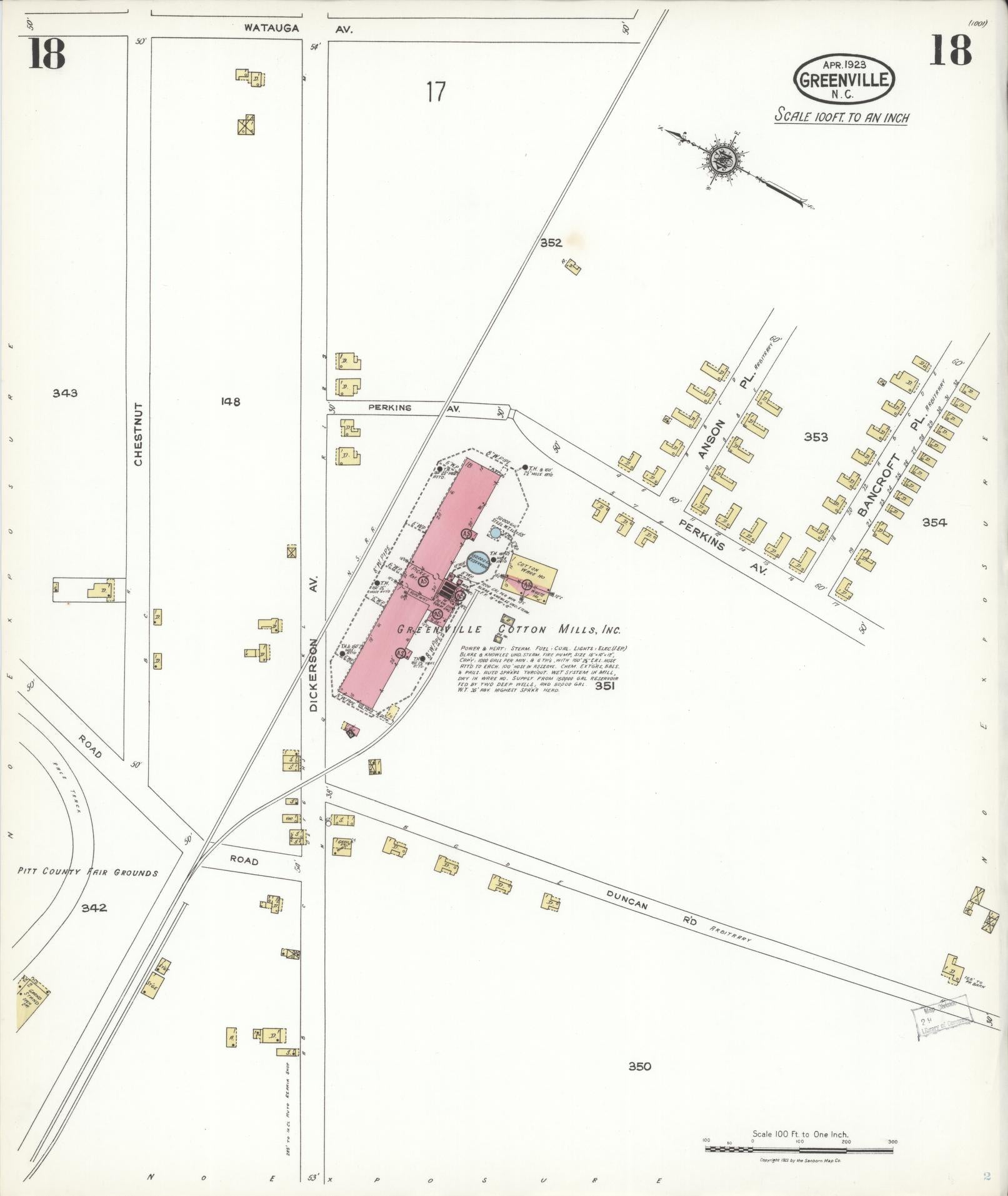 Sanborn Fire Insurance Map from Greenville, Pitt County, North Carolina (1923), Sheet #0018 - Complete Map Set gallery image, historic Sanborn map, vintage wall art, North Carolina North Carolina