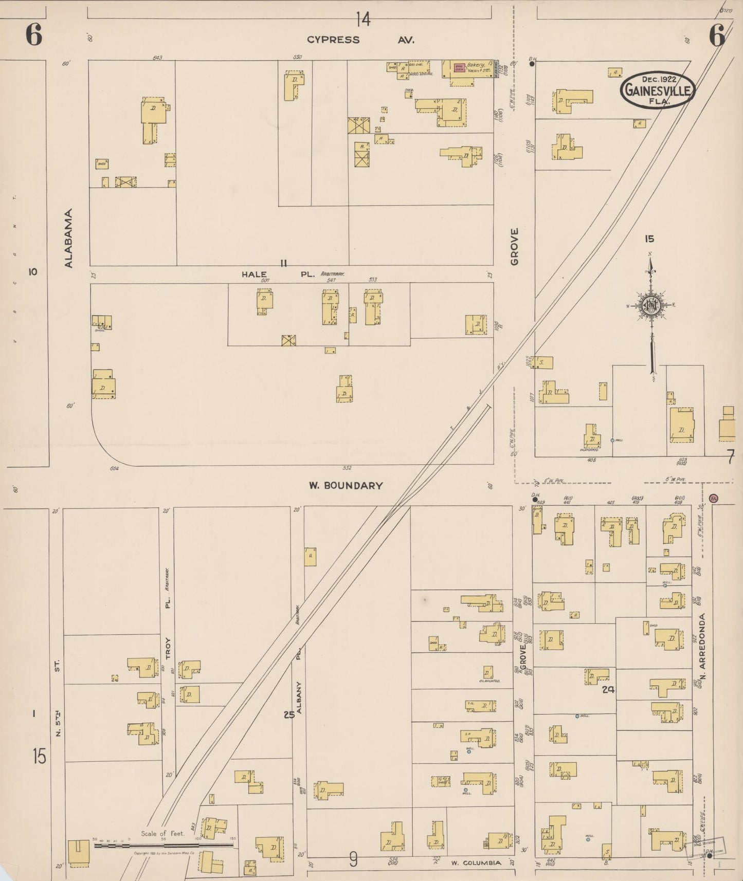 Sanborn Fire Insurance Map from Gainesville, Alachua County, Florida (1922), Sheet #0006 - Complete Map Set gallery image, historic Sanborn map, vintage wall art, Florida Florida