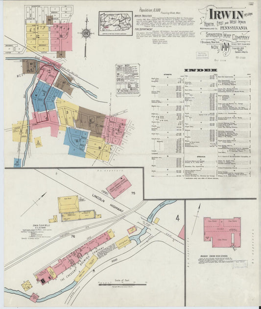 Sanborn Fire Insurance Map from Irwin, Westmoreland County, Pennsylvania (1919), Sheet #0001 - Complete Map Set gallery image, historic Sanborn map, vintage wall art, Pennsylvania Pennsylvania