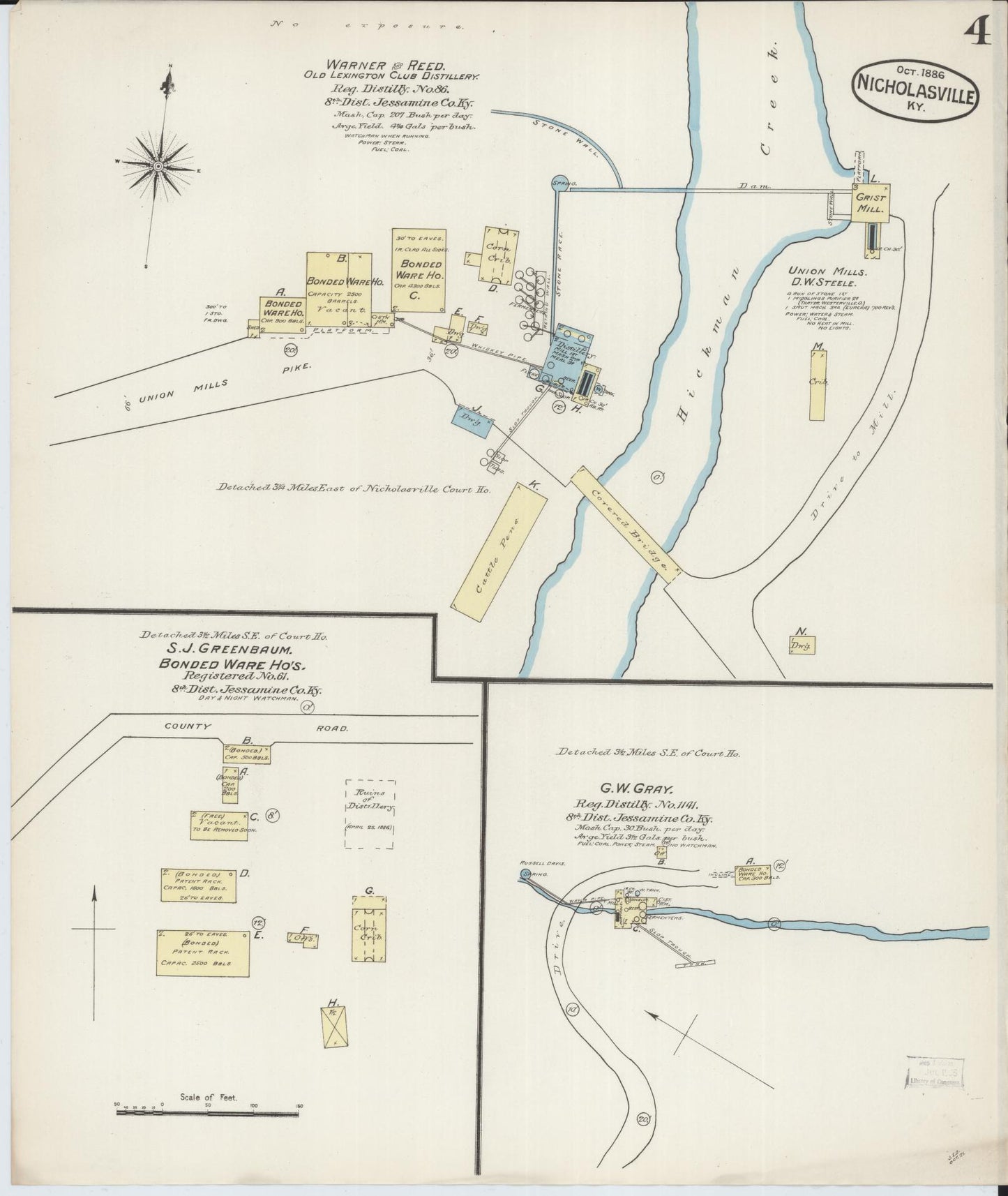 Sanborn Fire Insurance Map from Nicholasville, Jessamine County, Kentucky (1886), Sheet #0004 - Complete Map Set gallery image, historic Sanborn map, vintage wall art, Kentucky Kentucky