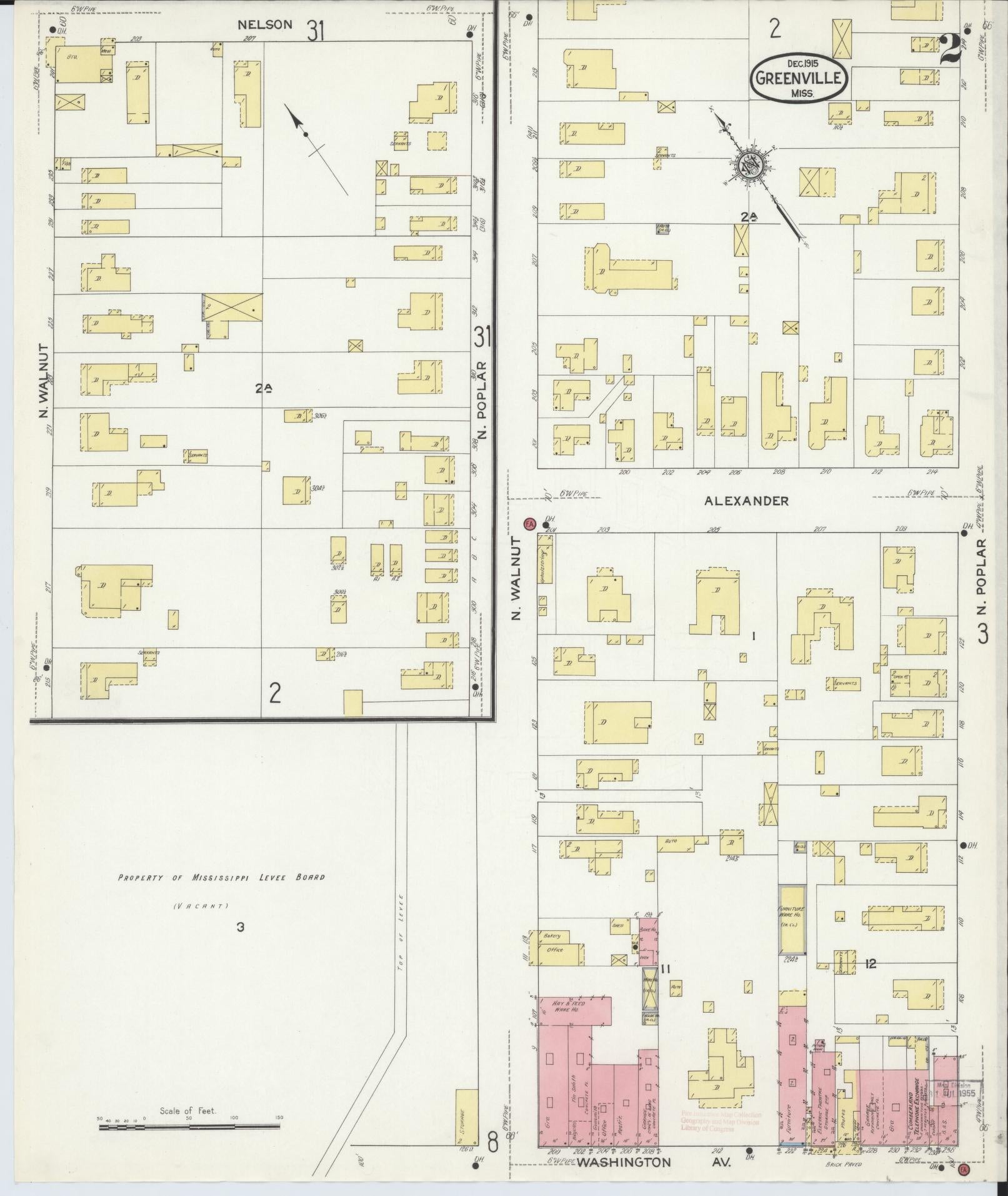 Sanborn Fire Insurance Map from Greenville, Washington County, Mississippi (1915), Sheet #0002 - Historic Sanborn Fire Insurance Map Print, vintage old map wall art, antique decor, genealogy gift, Mississippi Mississippi map