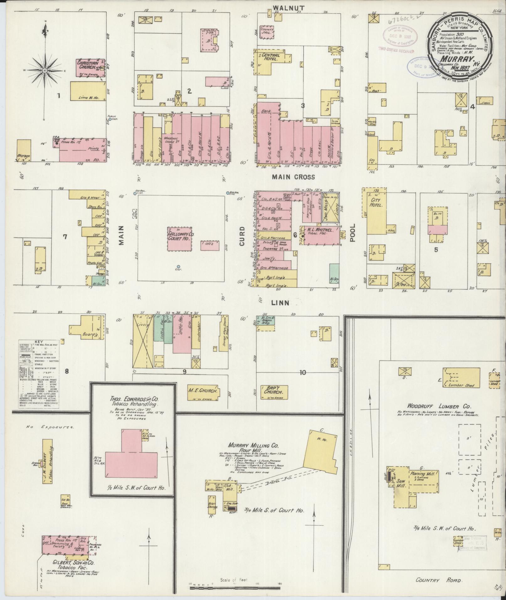 Sanborn Fire Insurance Map from Murray, Calloway County, Kentucky (1897), Sheet #0001 - Historic Sanborn Fire Insurance Map Print, vintage old map wall art, antique decor, genealogy gift, Kentucky Kentucky map