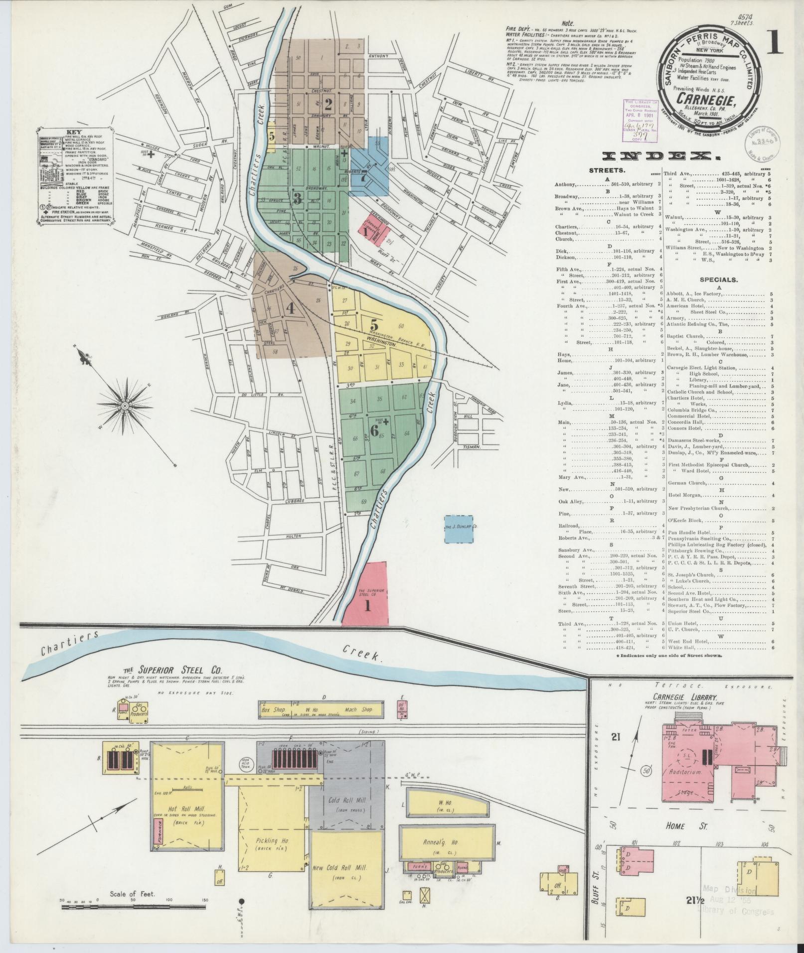 Sanborn Fire Insurance Map from Carnegie, Allegheny County, Pennsylvania (1901), Sheet #0001 - Historic Sanborn Fire Insurance Map Print, vintage old map wall art, antique decor, genealogy gift, Pennsylvania Pennsylvania map