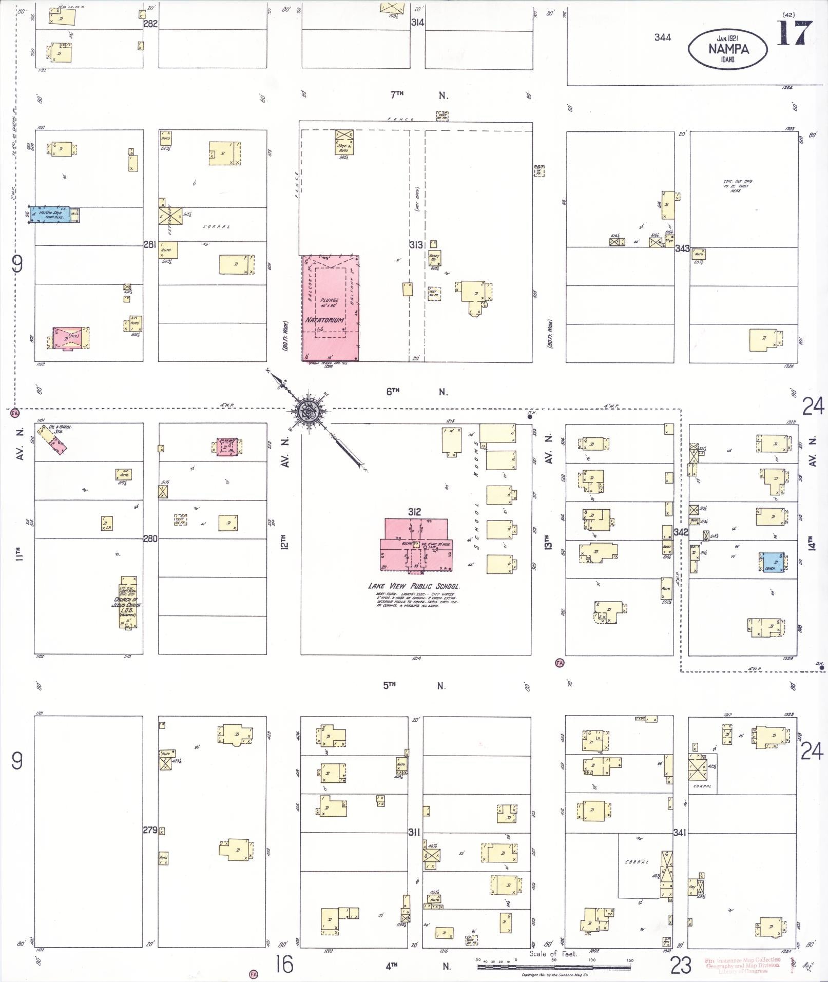 Sanborn Fire Insurance Map from Nampa, Canyon County, Idaho (1921), Sheet #0017 - Historic Sanborn Fire Insurance Map Print, vintage old map wall art, antique decor, genealogy gift, Idaho Idaho map