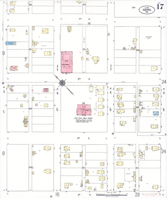 Sanborn Fire Insurance Map from Nampa, Canyon County, Idaho (1921), Sheet #0017 - Historic Sanborn Fire Insurance Map Print, vintage old map wall art, antique decor, genealogy gift, Idaho Idaho map