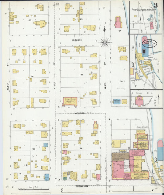 Sanborn Fire Insurance Map from Oregon, Ogle County, Illinois (1905), Sheet #0003 - Historic Sanborn Fire Insurance Map Print, vintage old map wall art, antique decor, genealogy gift, Illinois Illinois map