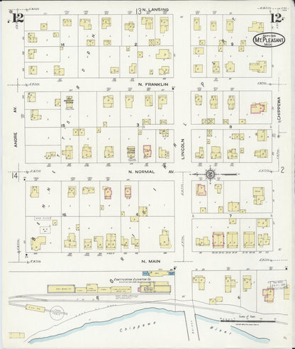 Sanborn Fire Insurance Map from Mount Pleasant, Isabella County, Michigan (1924), Sheet #0012 - Complete Map Set gallery image, historic Sanborn map, vintage wall art, Michigan Michigan