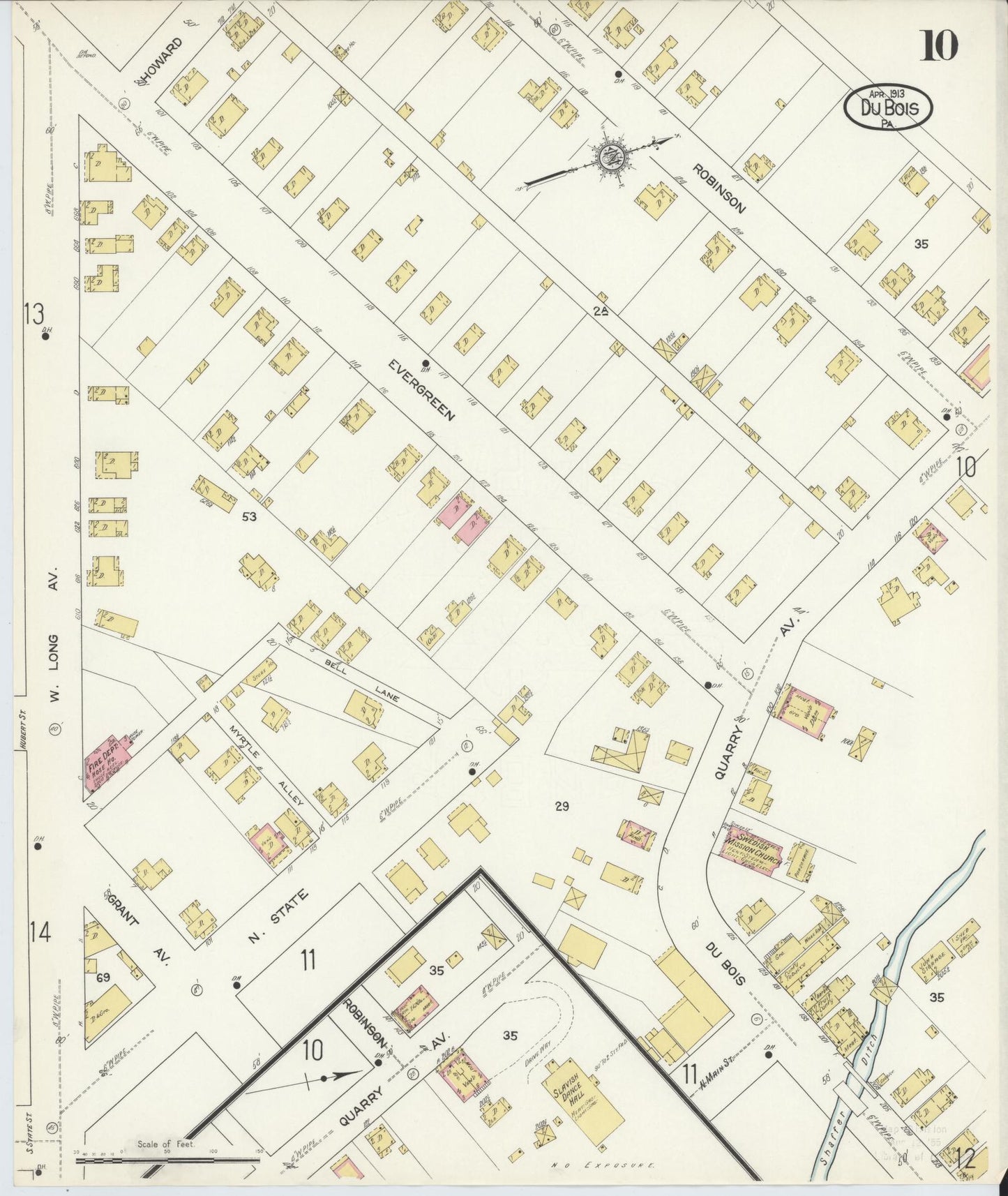 Sanborn Fire Insurance Map from Du Bois, Clearfield County, Pennsylvania (1913), Sheet #0010 - Historic Sanborn Fire Insurance Map Print, vintage old map wall art, antique decor, genealogy gift, Pennsylvania Pennsylvania map