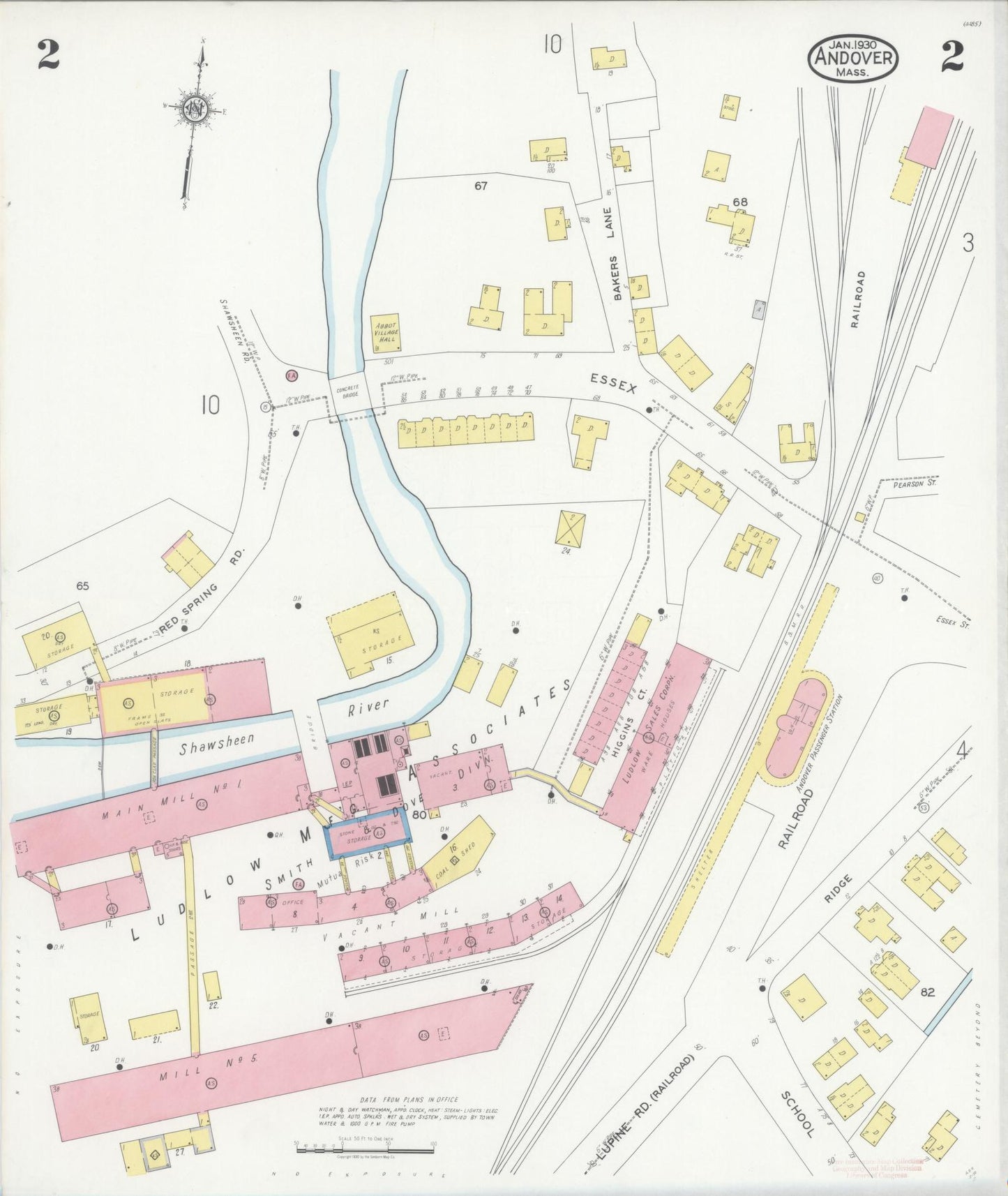 Sanborn Fire Insurance Map from Andover, Essex County, Massachusetts (1930), Sheet #0002 - Complete Map Set gallery image, historic Sanborn map, vintage wall art, Massachusetts Massachusetts