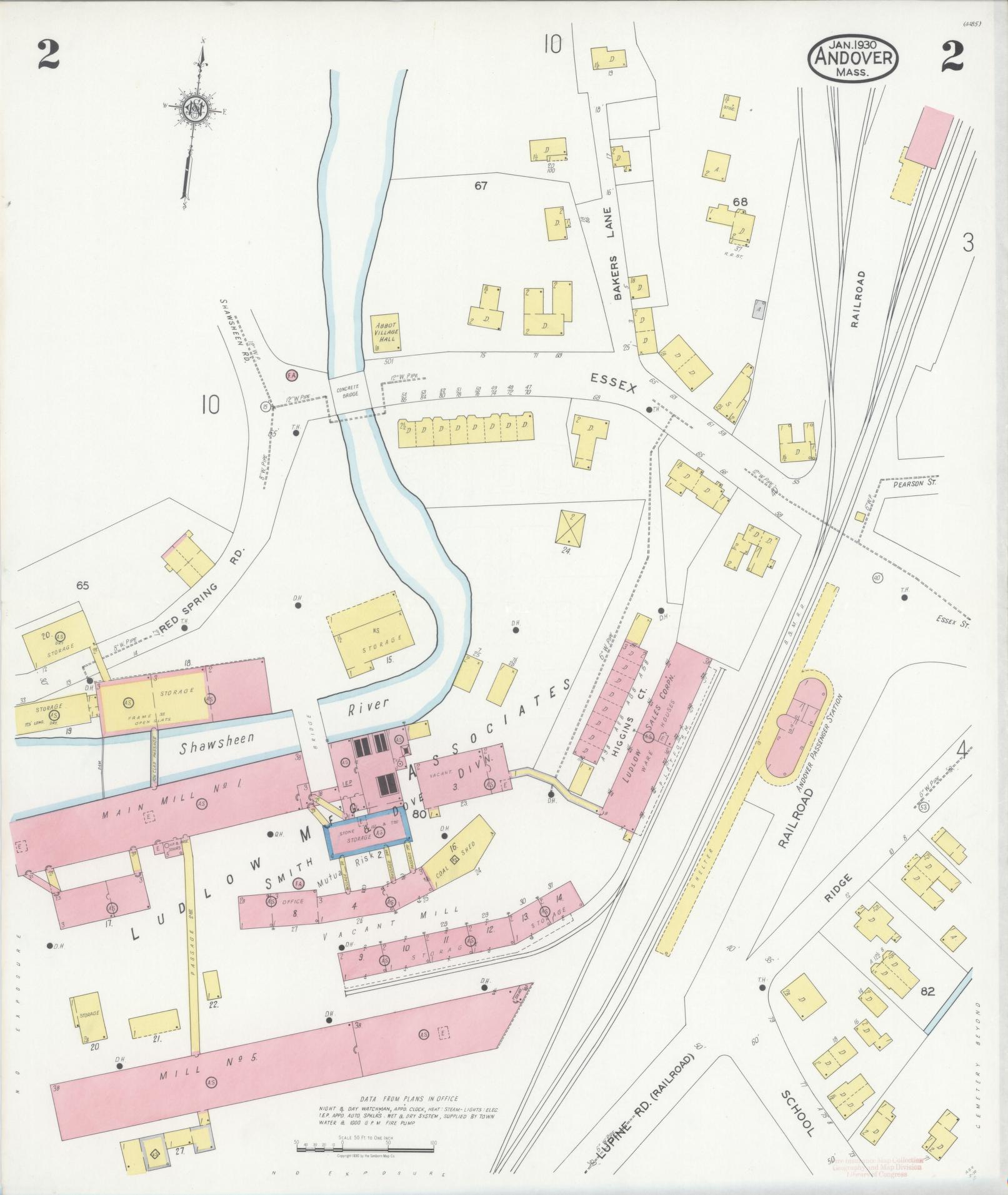 Sanborn Fire Insurance Map from Andover, Essex County, Massachusetts (1930), Sheet #0002 - Complete Map Set gallery image, historic Sanborn map, vintage wall art, Massachusetts Massachusetts