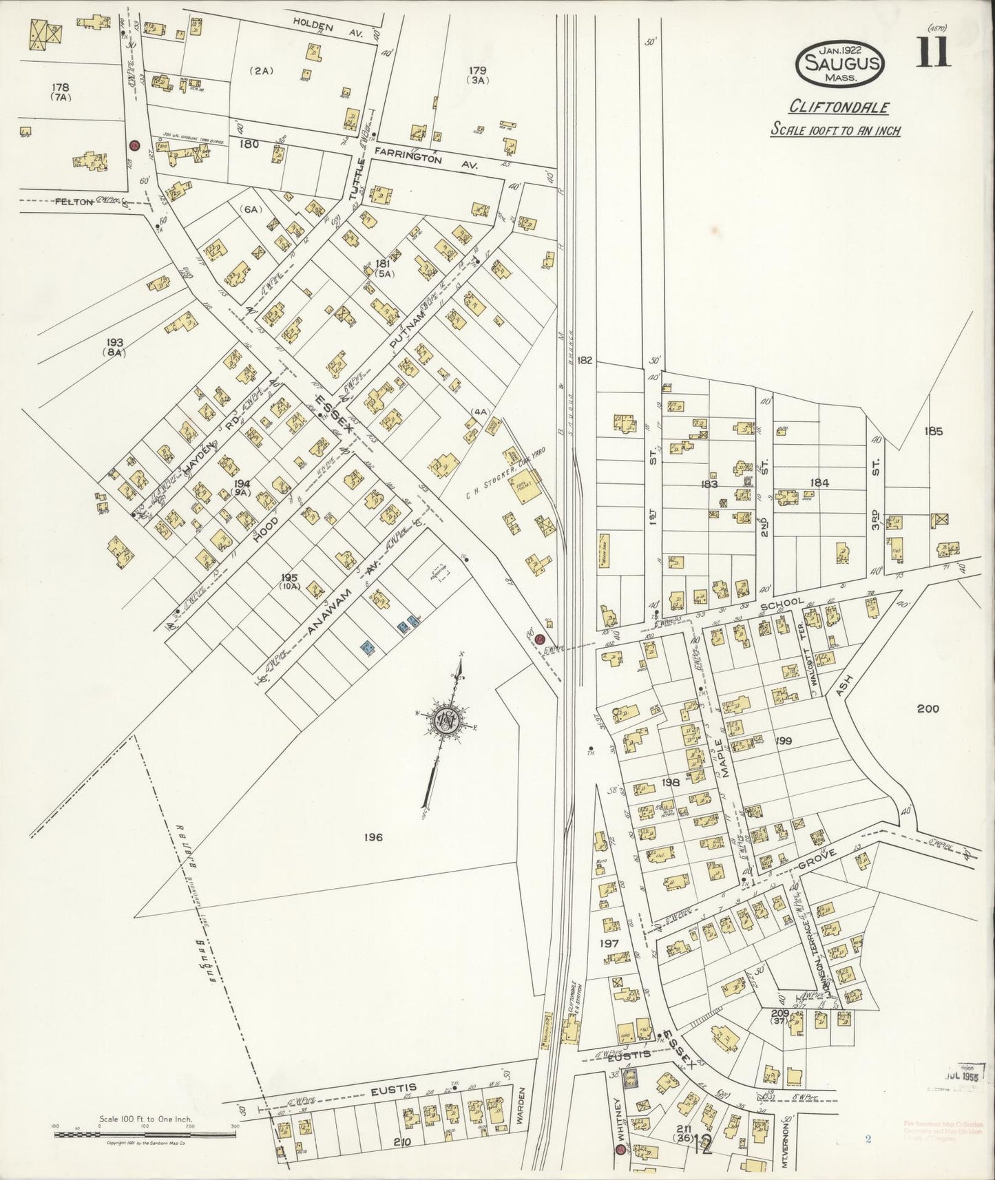 Sanborn Fire Insurance Map from Saugus, Essex County, Massachusetts (1922), Sheet #0011 - Complete Map Set gallery image, historic Sanborn map, vintage wall art, Massachusetts Massachusetts