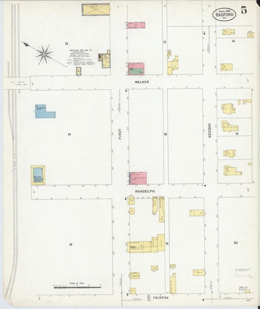 Sanborn Fire Insurance Map from Radford, Independent Cities, Virginia (1908), Sheet #0005 - Historic Sanborn Fire Insurance Map Print, vintage old map wall art, antique decor, genealogy gift, Virginia Virginia map