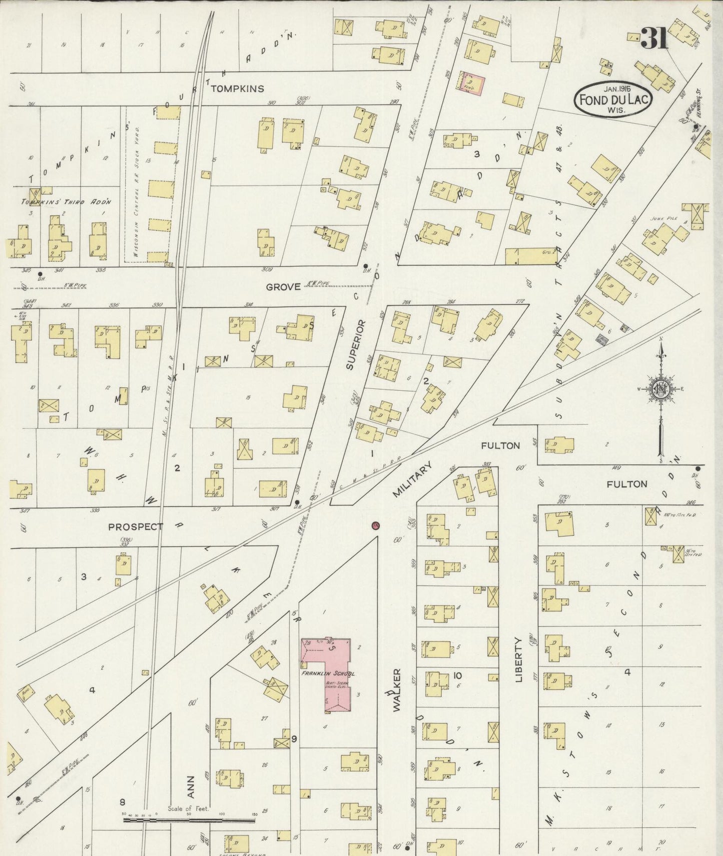 Sanborn Fire Insurance Map from Fond du Lac, Fond du Lac County, Wisconsin (1915), Sheet #0031 - Complete Map Set gallery image, historic Sanborn map, vintage wall art, Wisconsin Wisconsin