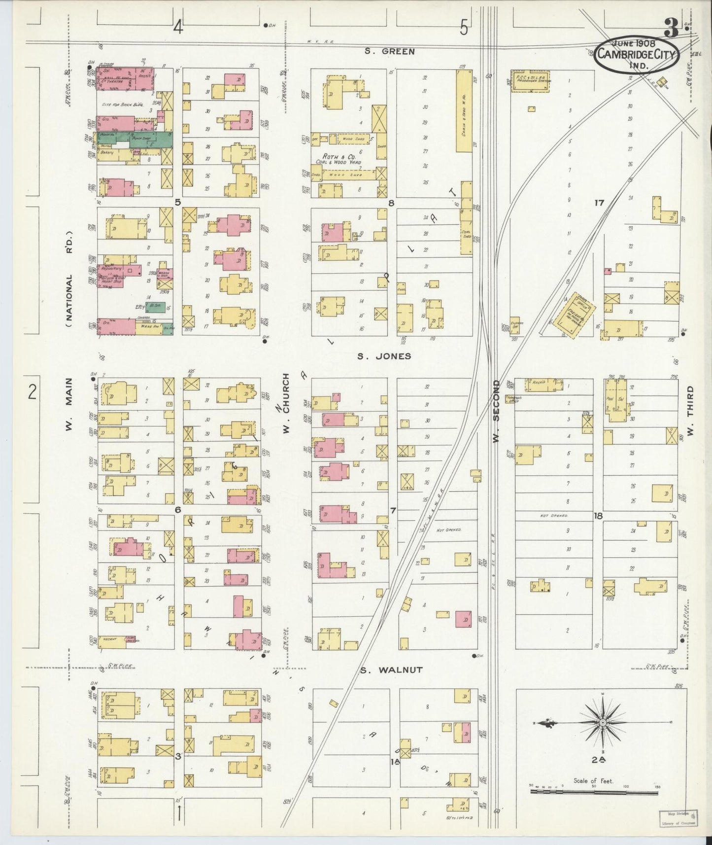 Sanborn Fire Insurance Map from Cambridge City, Wayne County, Indiana (1908), Sheet #0003 - Complete Map Set gallery image, historic Sanborn map, vintage wall art, Indiana Indiana