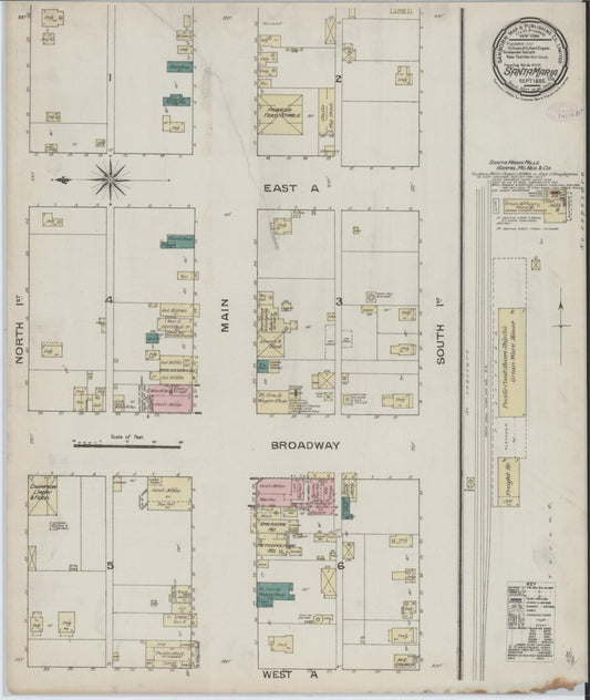 Sanborn Fire Insurance Map from Santa Maria, Santa Barbara County, California. (1886) – Historic Sanborn Fire Insurance Map Print