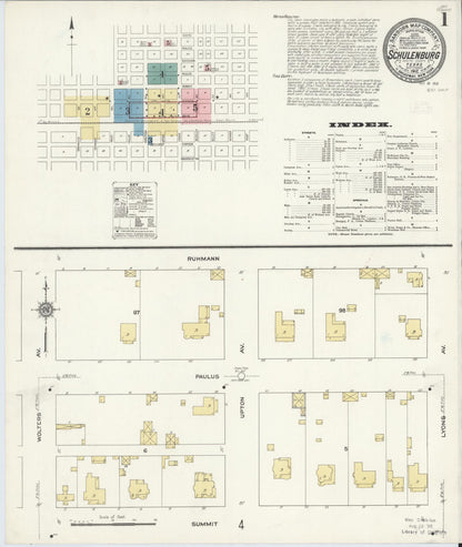 Sanborn Fire Insurance Map from Schulenburg, Fayette County, Texas (1912), Sheet #0001 - Historic Sanborn Fire Insurance Map Print, vintage old map wall art, antique decor, genealogy gift, Texas Texas map