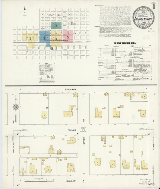 Sanborn Fire Insurance Map from Schulenburg, Fayette County, Texas (1912), Sheet #0001 - Historic Sanborn Fire Insurance Map Print, vintage old map wall art, antique decor, genealogy gift, Texas Texas map