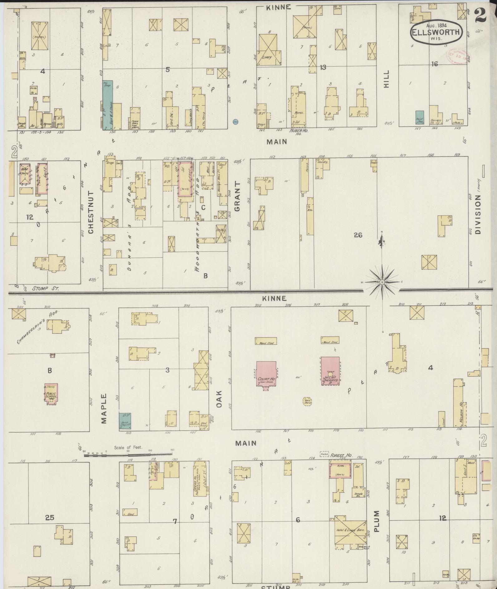 Sanborn Fire Insurance Map from Ellsworth, Pierce County, Wisconsin (1894), Sheet #0002 - Complete Map Set gallery image, historic Sanborn map, vintage wall art, Wisconsin Wisconsin