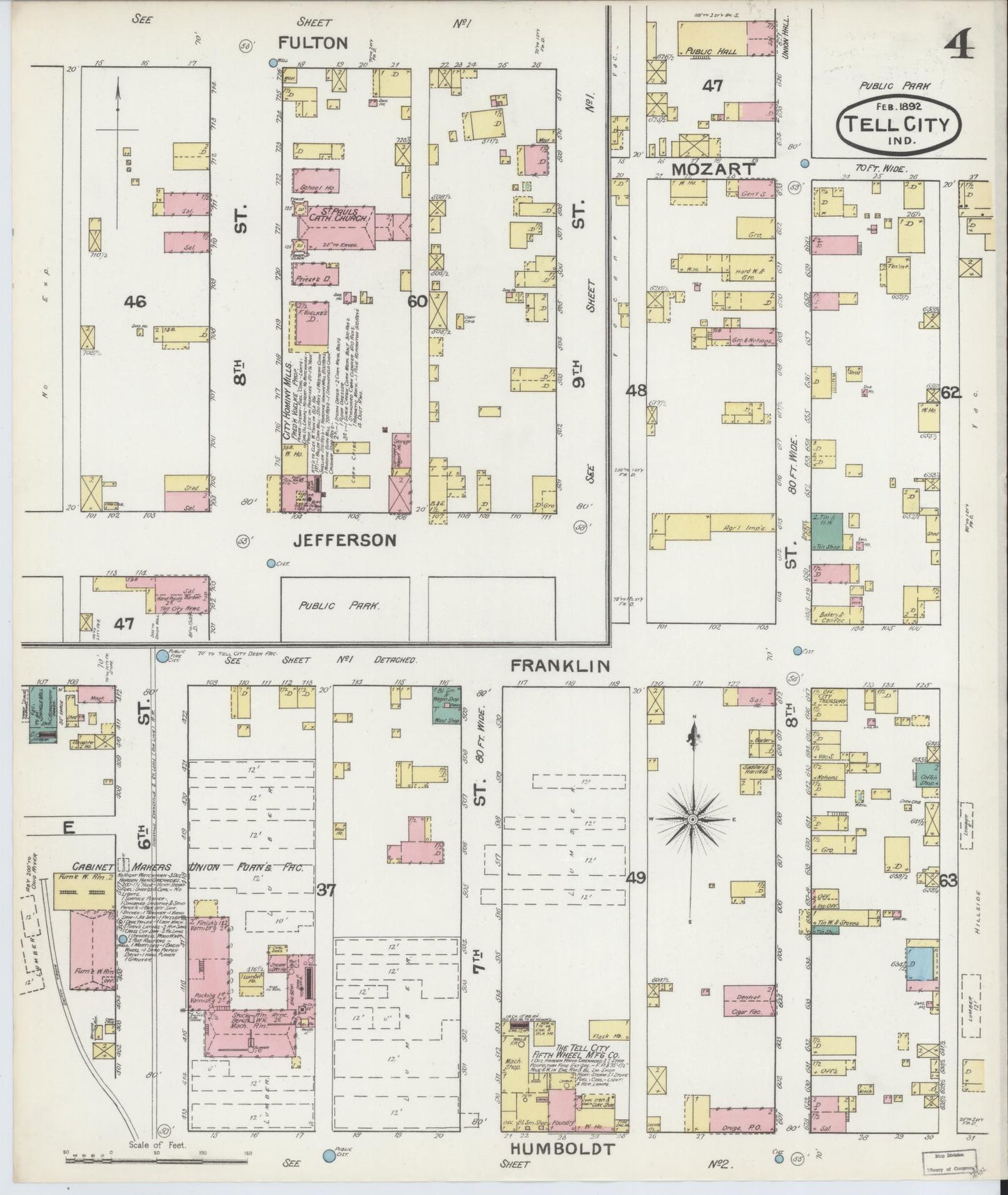 Sanborn Fire Insurance Map from Tell City, Perry County, Indiana (1892), Sheet #0004 - Complete Map Set gallery image, historic Sanborn map, vintage wall art, Indiana Indiana